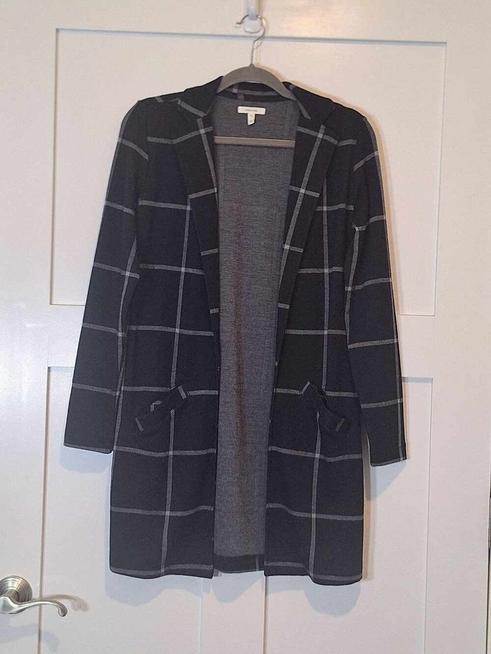 Maurices Plaid Menswear Open Front Duster Blazer Front Pockets Stretch Size XS